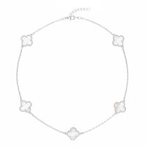 Colar Choker Trevos Branco Virginia Folheada Prata 925