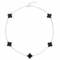 Colar Choker Trevos Preto Virginia Folheada Prata 925