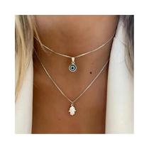 Colar Choker Turco De Dupla Camada Com Pingente De Olhos Azuis Para Mulheres E Homens, Joia