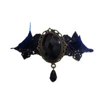 Colar Choker Vintage Preto Com Renda E Flor Para Mulheres, Joia Com Cristais E Franjas, Presente