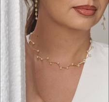 Colar Choker zig zag Feminino com Pedras Zircônias cascalhos cristais zircônias gargantilha com bolinhas pérolas