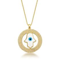 Colar circulo cravejado com mão de hansan no centro