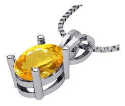 Colar Citrino Prata 925 Oval 8x6mm - Corrente Veneziana