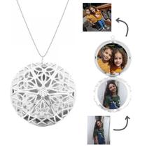 Colar Com 1 Foto Relicário Redondo Telado Banhado A Prata Colar Com 1 Foto Relicário Redondo Telado Banhado A Prata