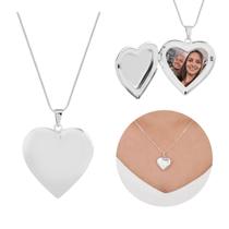 Colar Com 2 Fotos Relicário Coração Liso Folheado Prata 925 Colar Com 2 Fotos Relicário Coração Liso Folheado Prata 925