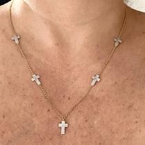 Colar Com 5 Cruz com Pedra em Ouro 18k Corrente 45cm K10