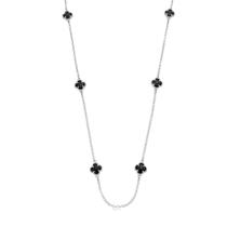 Colar com 6 Pingentes Trevos Preto Em Prata 925 Corrente Cordão Longo Presente Especial Colar com 6 Pingentes Trevos Preto Em Prata 925 Corrente Cordão Longo Presente Especial
