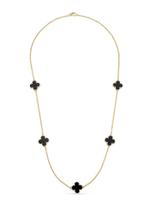 COLAR COM CINCO TREVOS NEGROS BANHADO A OURO - 60 cm + 5 cm Extensor