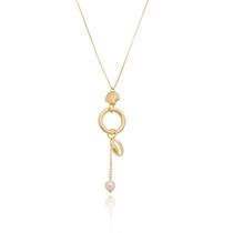 Colar com concha pendulo com perola e buzio - folheado ouro 18 k