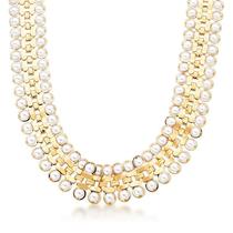 Colar com duas fileiras de pérolas shell e elos lisos banhado a ouro - 45 cm