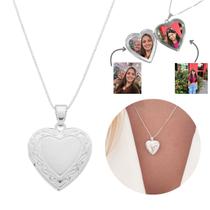 Colar Com Fotos Relicário Coração Arabesco Prateado Banhado Colar Com Fotos Relicário Coração Arabesco Prateado Banhado