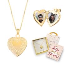 Colar com Fotos Relicário coração pequeno banhado ouro 18k