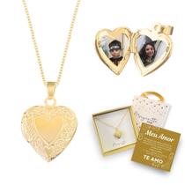 Colar Com Fotos Relicário Redondo Pequeno Banhado Ouro 18k Colar Coração