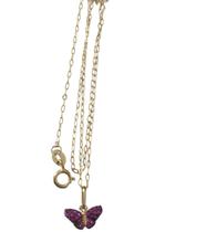 Colar com mini borboleta ouro 18k amarelo zirconio vinho.Ro
