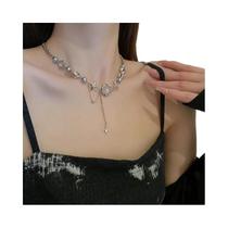 Colar com opala de vidro para mulheres, gargantilha com colar, cor prata, fada, elegante, para festa Colar com opala de vidro para mulheres, gargantilha com colar, cor prata, fada, elegante, para festa