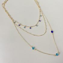Colar com Pedra Azul Kit com 3 unidades