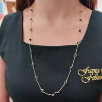 Colar Com Pedra Preta Longo Folheado A Ouro Colar Com Pedra Preta Longo Folheado A Ouro