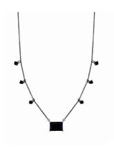 Colar com pedra retangular negra e pontos de luz banhado a ródio negro - 45 cm
