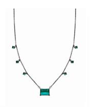 Colar com pedra retangular turmalina e pontos de luz banhado a ródio negro - 45 cm + 5 cm de extensor