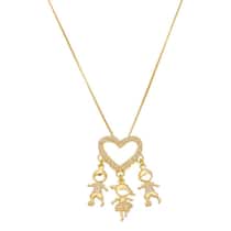 Colar Com Pingente 2 Meninos 1 Menina Banho De Ouro Colar Com Pingente 2 Meninos 1 Menina Banho De Ouro