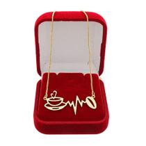 Colar Com Pingente Amo Café Banhado A Ouro 18k