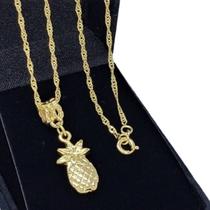 Colar Com Pingente Berloque Fruta Abacaxi Banho De Ouro 18k 3194A Colar Com Pingente Berloque Fruta Abacaxi Banho De Ouro 18k 3194A