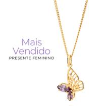 Colar Com Pingente Borboleta Com Zircônia Rommanel Presente Feminino Banhado Ouro 18k Com Embalagem