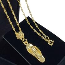 Colar Com Pingente Chinelinho Banho De Ouro 18k 3193A Colar Com Pingente Chinelinho Banho De Ouro 18k 3193A