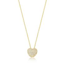 Colar com pingente coração cravejado banhado a ouro - zircônia - 40cm + 7cm extensor