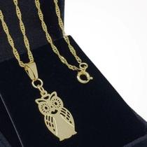 Colar Com Pingente Coruja Banho De Ouro 18k 3283 Colar Com Pingente Coruja Banho De Ouro 18k 3283