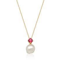 Colar com Pingente Cristal Marsala e Perola Anne banhado em ouro 18k cordão
