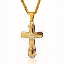 Colar com pingente crucifixo oração pai nosso