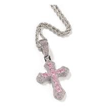 Colar com pingente cruciforme de hip hop fofo com zircônia