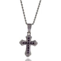 Colar com pingente cruciforme de hip hop fofo com zircônia