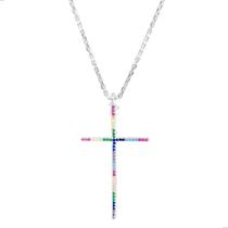 Colar com pingente cruz crucifixo cravejado grande - prata 925