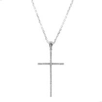 Colar com pingente cruz crucifixo cravejado grande - prata 925