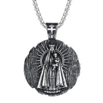 Colar com pingente de aço de titânio da Virgem Maria com cruz