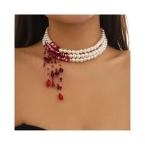 Colar com Pingente de Borla de Pérola Vermelha - Joia para Mulheres Colar com Pingente de Borla de Pérola Vermelha - Joia para Mulheres
