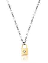 COLAR COM PINGENTE DE CADEADO BANHADA A DOIS TONS - Bijuteria Elegante