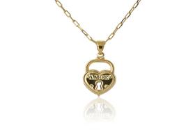 Colar com Pingente de Cadeado Escrito Amor Folheado Ouro 18k Colar com Pingente de Cadeado Escrito Amor Folheado Ouro 18k
