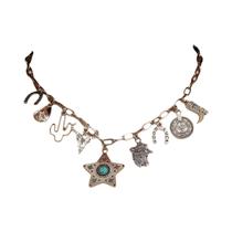 Colar Com Pingente De Chapéu De Cowboy Boêmio Prateado Para Mulheres, Gargantilha Com Pedra Natural