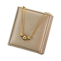Colar com Pingente de Contas de Bola Oca em Aço Inoxidável 316L Dourado para Mulheres