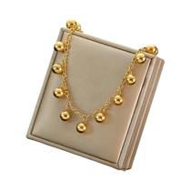 Colar com Pingente de Contas de Bola Oca em Aço Inoxidável 316L Dourado para Mulheres