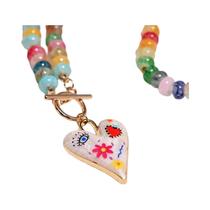 Colar Com Pingente De Coração Em Contas De Vidro Coloridas Para Mulheres, Acessórios De Joias