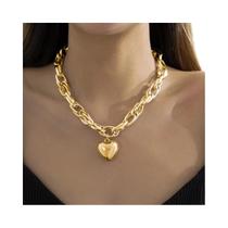 Colar Com Pingente De Coração Punk Para Mulheres E Homens, Corrente Chunky, Joias De Moda Grunge