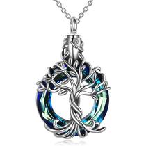 Colar com pingente de cremação Tree of Life com cristal azul Colar com pingente de cremação Tree of Life com cristal azul