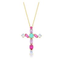 Colar com pingente de cruz colorido banhado a ouro Colar com pingente de cruz colorido banhado a ouro