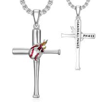 Colar com pingente de cruz de beisebol, design de chama com escritura