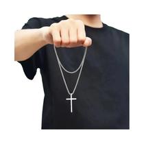 Colar Com Pingente De Cruz Hip Hop Masculino Em Aço Titânio Prata Joia Punk De Rua