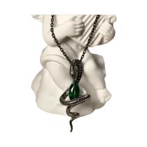 Colar Com Pingente De Design De Cobra Em Zircônia Sintética Verde Retro, Corrente Clavícula Gótica,